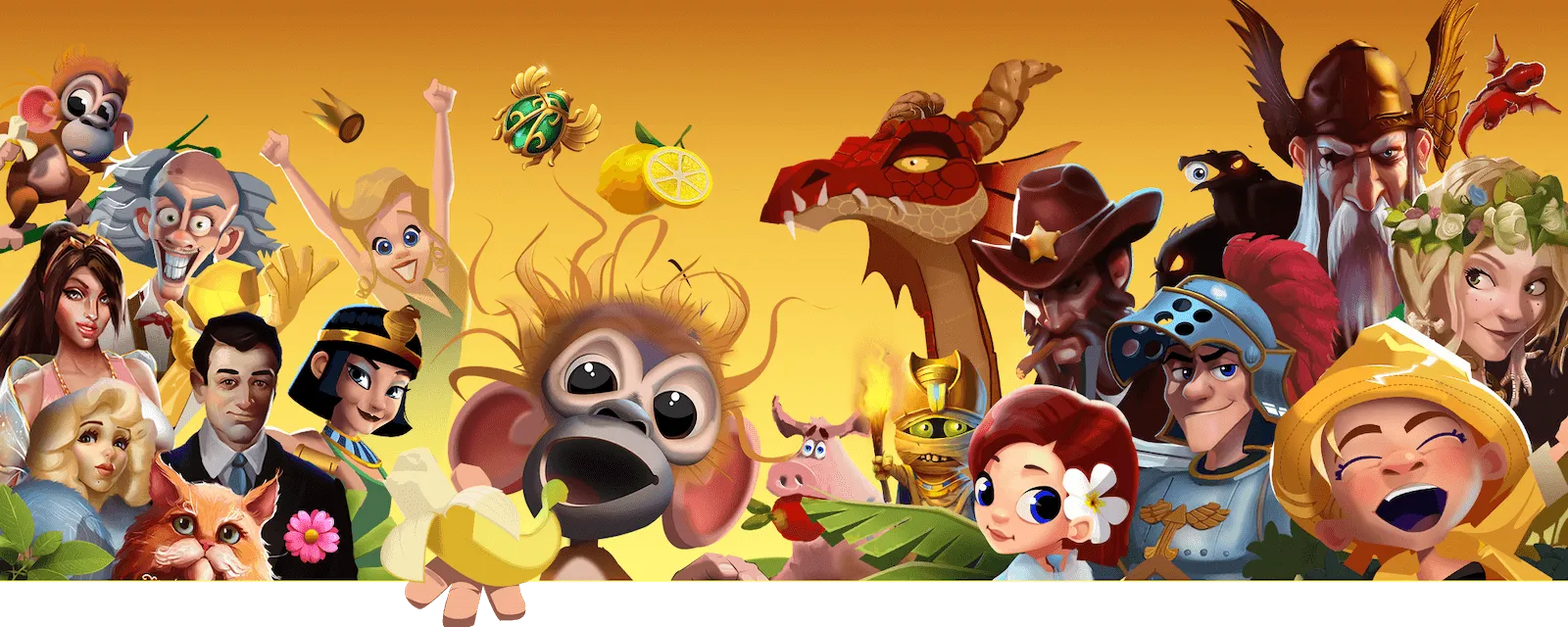 Collage of Lady Luck Games characters and slot artwork