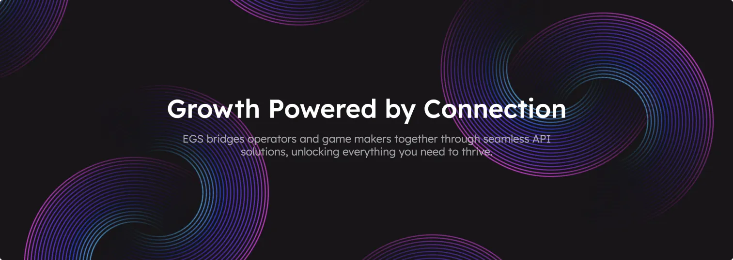 Abstract circular line graphics with the headline Growth Powered by Connection